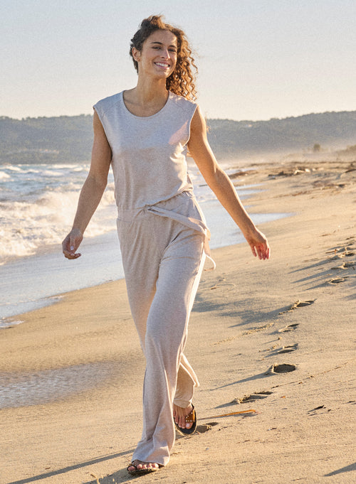 Beige Round Neck Sleeveless Jumpsuit - MAJESTIC FILATURES