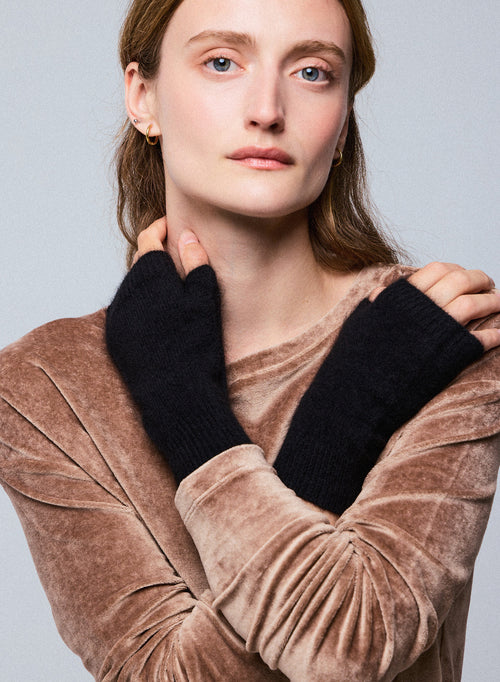 Black Mittens in Raccon wool / Polyamide - MAJESTIC FILATURES