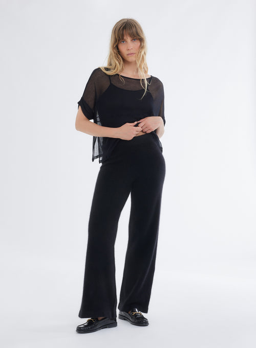 Schwarze Hose mit elastischem Gürtel aus Waschbär - MAJESTIC FILATURES