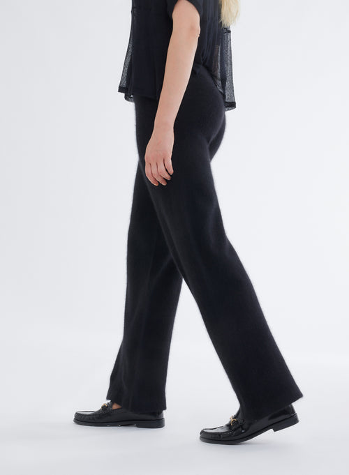 Schwarze Hose mit elastischem Gürtel aus Waschbär - MAJESTIC FILATURES