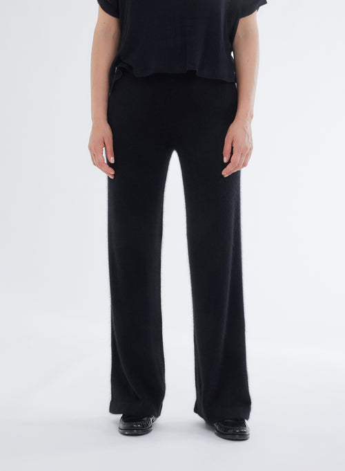 Schwarze Hose mit elastischem Gürtel aus Waschbär - MAJESTIC FILATURES