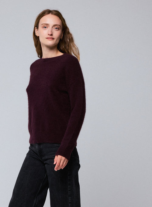 Pull Violet Col Rond Manches Longues en Raccon wool / Polyamide - MAJESTIC FILATURES