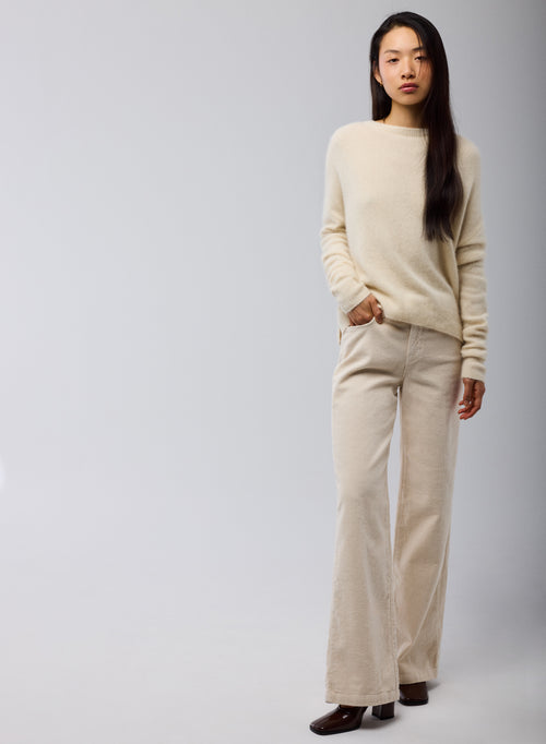 Pull Blanc Col Rond Manches Longues en Raccon wool / Polyamide - MAJESTIC FILATURES