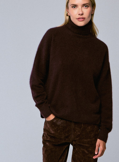 Purple Turtleneck Long Sleeve Sweater in Raccon wool / Polyamide - MAJESTIC FILATURES