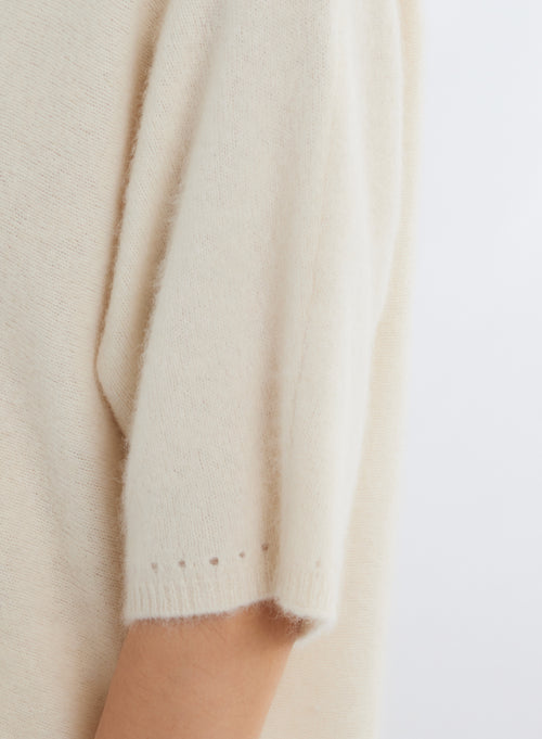 Milk V-neck Elbow Sweater in Raccoon - MAJESTIC FILATURES