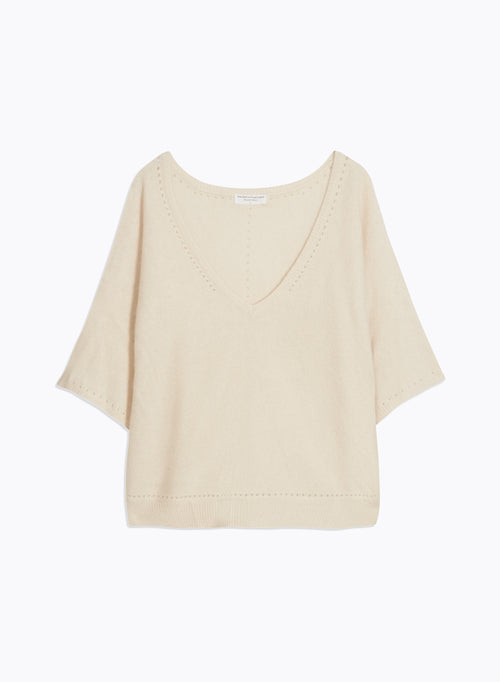 Milk V-neck Elbow Sweater in Raccoon - MAJESTIC FILATURES