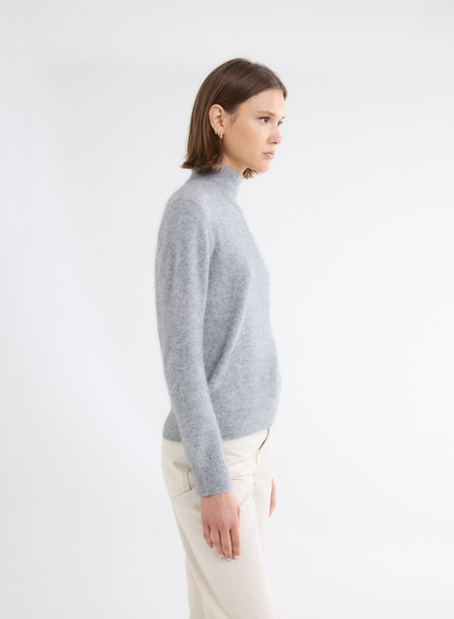 Jersey gris de manga larga y cuello alto en Raccoon - MAJESTIC FILATURES