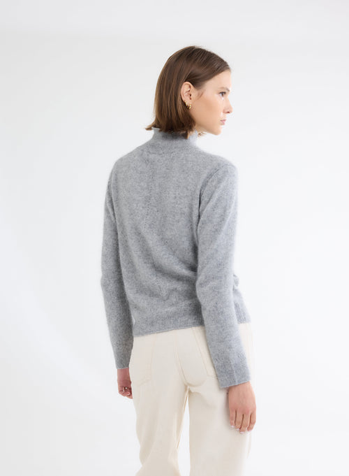 Jersey gris de manga larga y cuello alto en Raccoon - MAJESTIC FILATURES