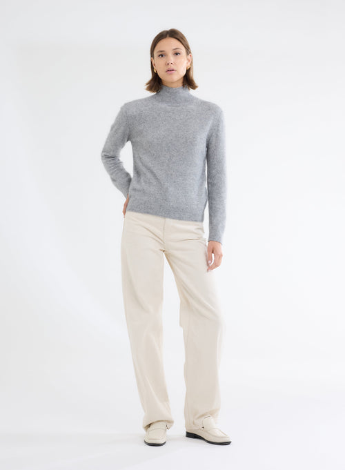 Jersey gris de manga larga y cuello alto en Raccoon - MAJESTIC FILATURES