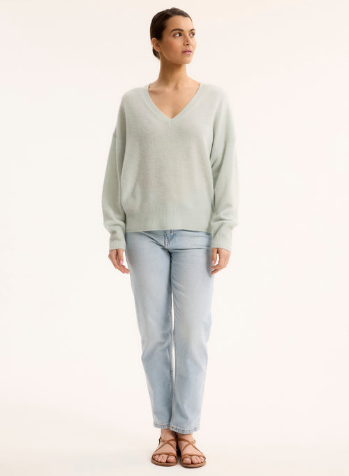 Blue V-neck Long Sleeve Sweater - MAJESTIC FILATURES