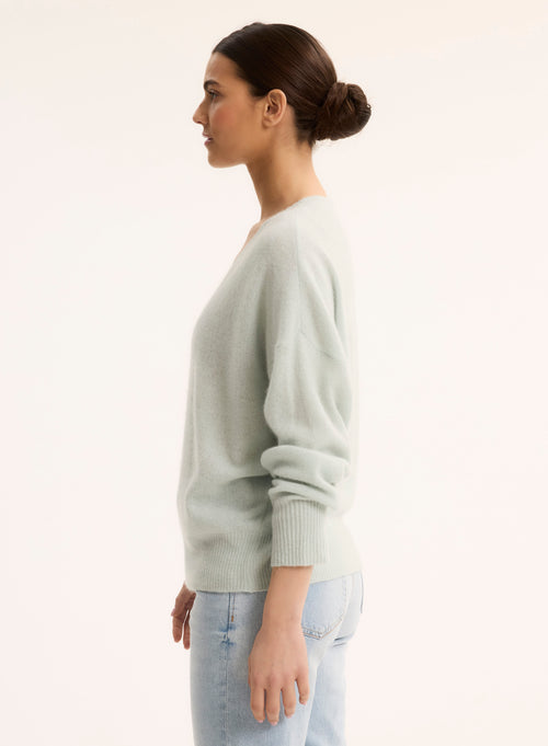Blue V-neck Long Sleeve Sweater - MAJESTIC FILATURES