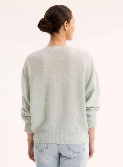Blue V-neck Long Sleeve Sweater - MAJESTIC FILATURES