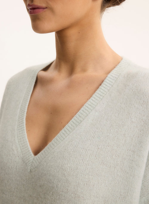 Blue V-neck Long Sleeve Sweater - MAJESTIC FILATURES