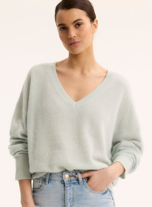 Blue V-neck Long Sleeve Sweater - MAJESTIC FILATURES