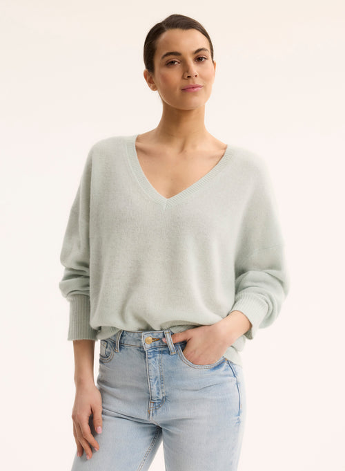 Blue V-neck Long Sleeve Sweater - MAJESTIC FILATURES