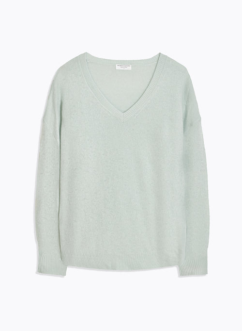 Blue V-neck Long Sleeve Sweater - MAJESTIC FILATURES