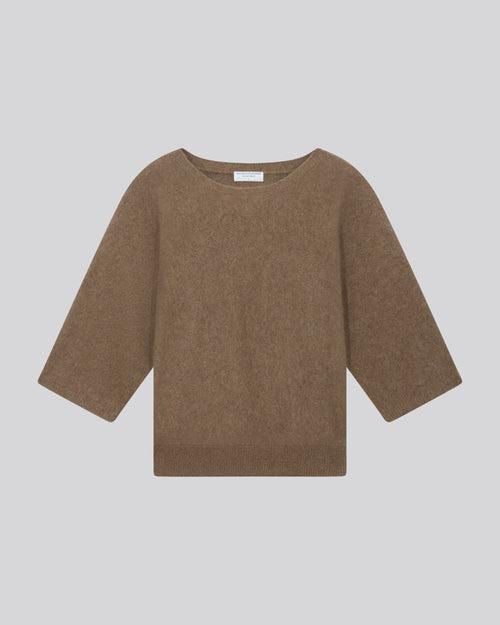 Pull Marron Col Rond Manches Kimono en Raccon wool / Polyamide - MAJESTIC FILATURES
