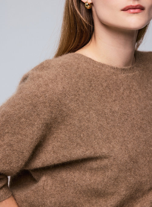 Pull Marron Col Rond Manches Kimono en Raccon wool / Polyamide - MAJESTIC FILATURES