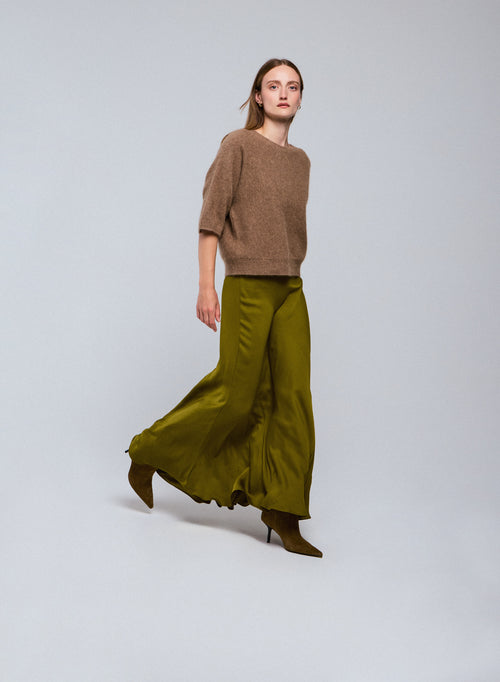 Pull Marron Col Rond Manches Kimono en Raccon wool / Polyamide - MAJESTIC FILATURES