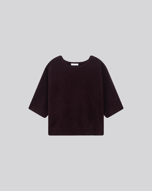 Aubergine Round Neck Kimono Sleeve Sweater in Raccon wool / Polyamide - MAJESTIC FILATURES