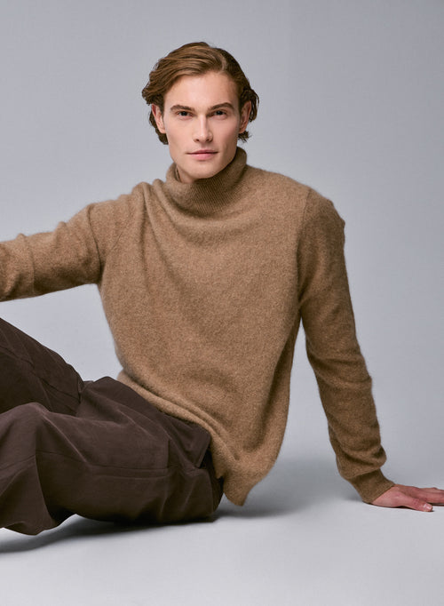 Beige Rollkragenpullover Lange Ärmel aus Raccon-Wolle / Polyamid - MAJESTIC FILATURES