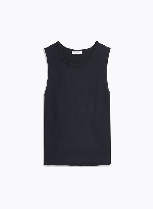 Short-sleeved Navy tank top in organic cotton / Elastane - MAJESTIC FILATURES