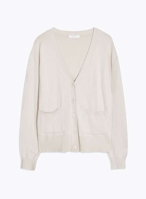 Beige V-neck Long-sleeved cardigan in organic cotton / Elastane - MAJESTIC FILATURES