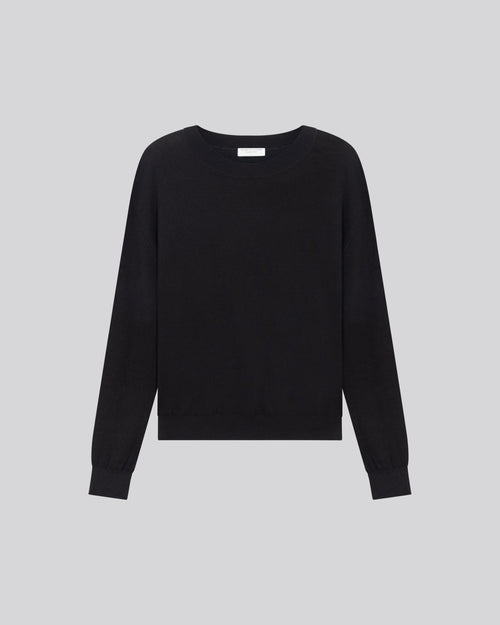 Navy Sweater Round Neck Long Sleeve in Organic Cotton / Elastane - MAJESTIC FILATURES