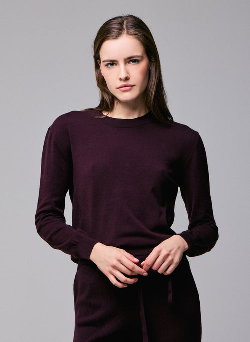 Suéter de manga larga con cuello redondo morado en algodón orgánico / elastano - MAJESTIC FILATURES