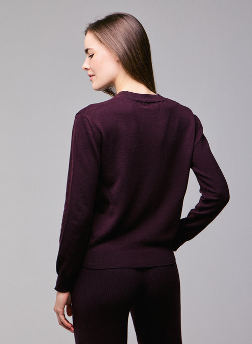 Suéter de manga larga con cuello redondo morado en algodón orgánico / elastano - MAJESTIC FILATURES