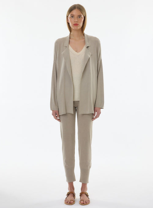 Beige Long Sleeve Jacket in Organic Cotton, Elastane - MAJESTIC FILATURES