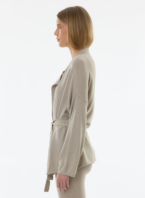 Beige Long Sleeve Jacket in Organic Cotton, Elastane - MAJESTIC FILATURES