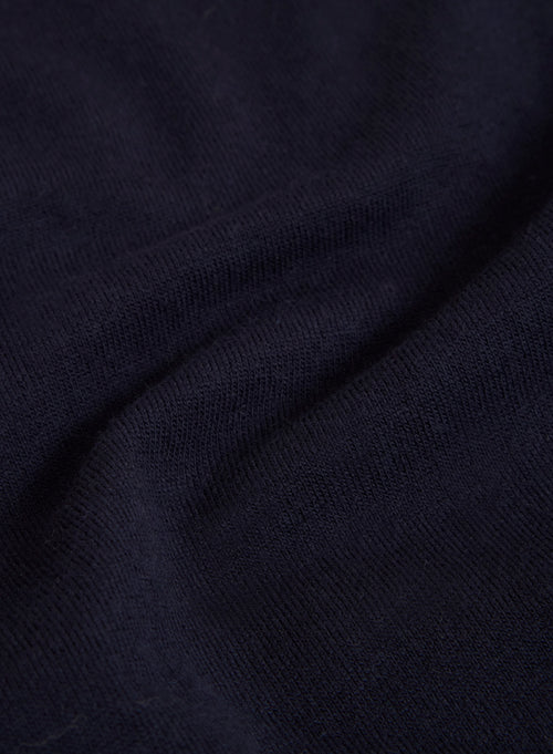 Marineblaue Strickjacke mit Kapuzenkragen und langen Ärmeln aus Bio-Baumwolle / Elasthan - MAJESTIC FILATURES