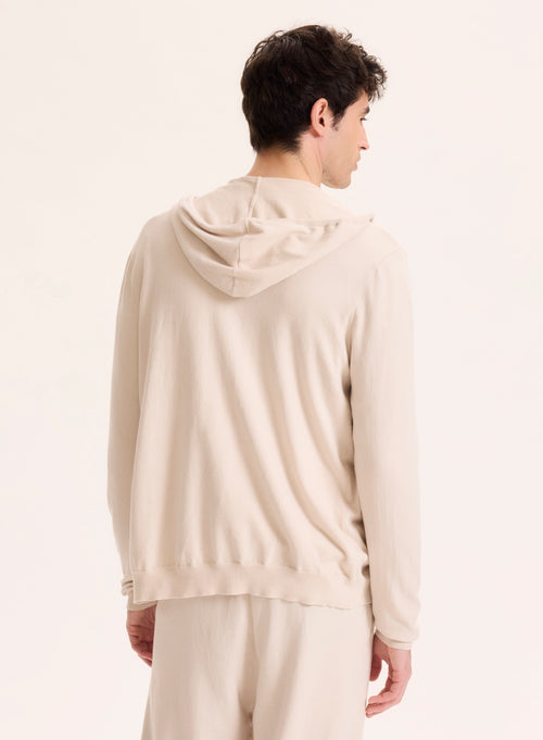 Beige Strickjacke mit langärmeligem Kapuzenkragen aus Bio-Baumwolle / Elasthan - MAJESTIC FILATURES