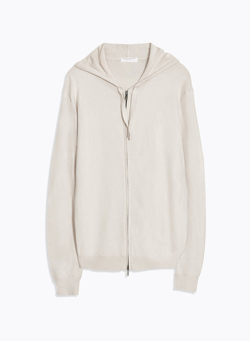 Beige Strickjacke mit langärmeligem Kapuzenkragen aus Bio-Baumwolle / Elasthan - MAJESTIC FILATURES