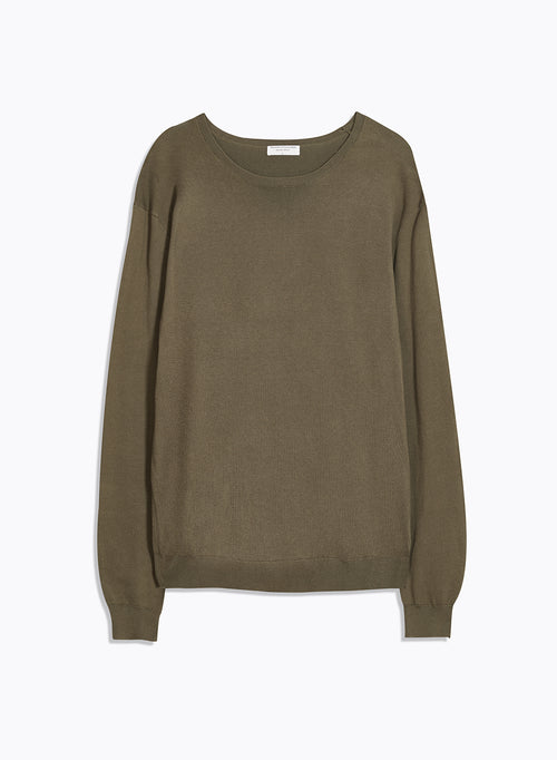 Grüner Langarmpullover mit Rundhalsausschnitt aus Bio-Baumwolle / Elasthan - MAJESTIC FILATURES