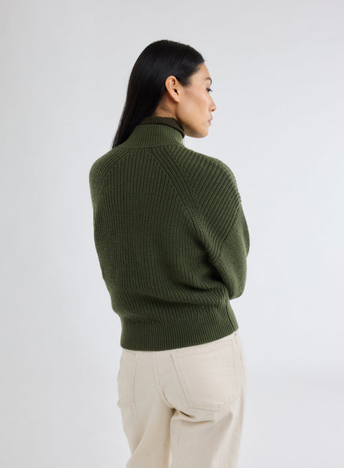 Khakifarbener Cardigan mit grobem Strick - MAJESTIC FILATURES