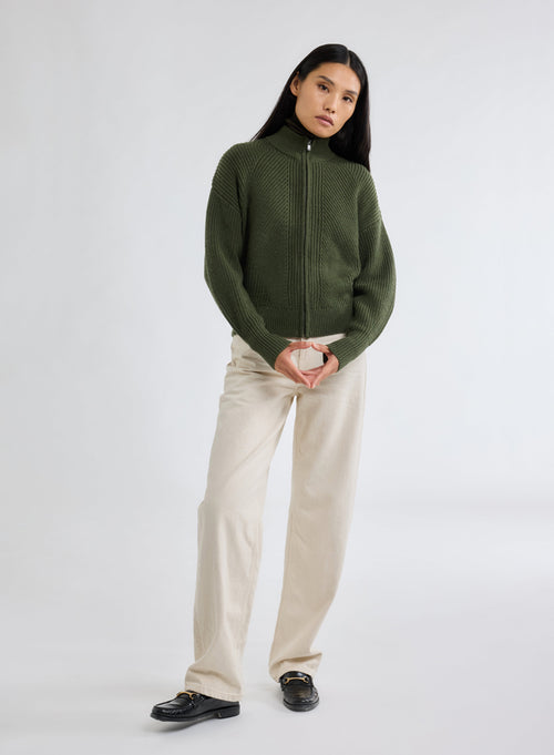 Khakifarbener Cardigan mit grobem Strick - MAJESTIC FILATURES