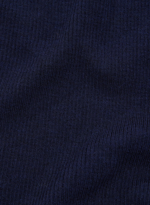 Marineblauer Ripp-Pullover mit Rundhalsausschnitt und langen Ärmeln aus Merinowolle - MAJESTIC FILATURES
