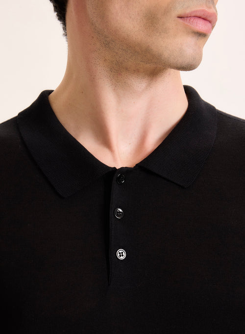 Black Polo Shirt with Short Sleeves in Silk / Viscose - MAJESTIC FILATURES