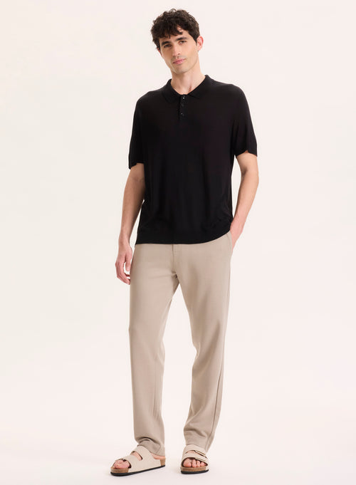 Black Polo Shirt with Short Sleeves in Silk / Viscose - MAJESTIC FILATURES