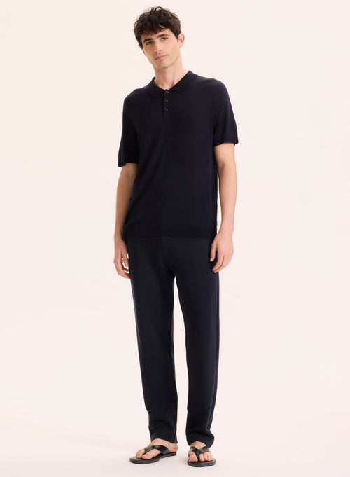 Polo azul marino Polo de manga corta en seda / viscosa - MAJESTIC FILATURES