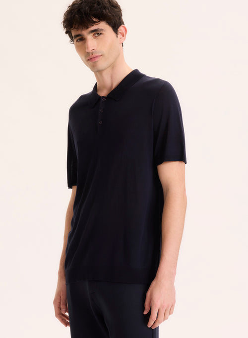 Polo azul marino Polo de manga corta en seda / viscosa - MAJESTIC FILATURES