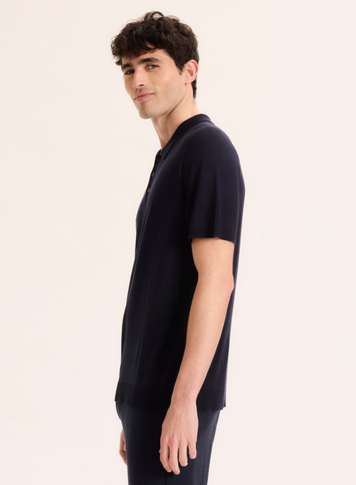 Polo azul marino Polo de manga corta en seda / viscosa - MAJESTIC FILATURES
