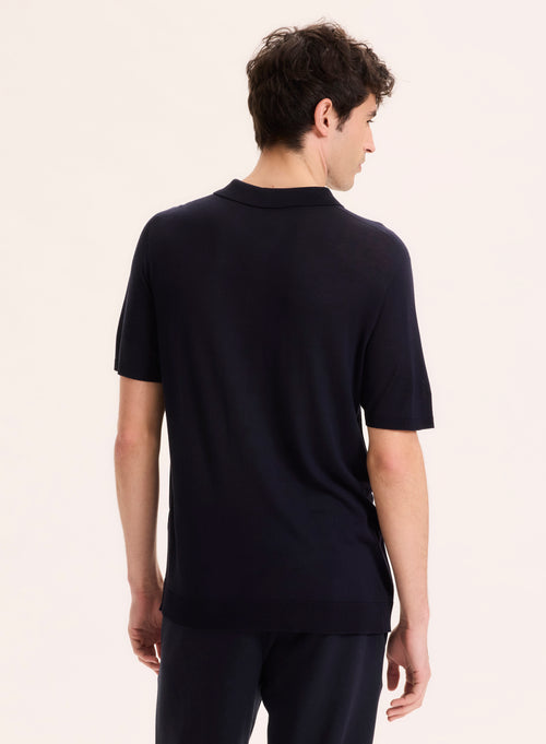 Polo azul marino Polo de manga corta en seda / viscosa - MAJESTIC FILATURES