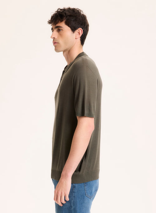 Green Polo Shirt with Short Sleeves in Silk / Viscose - MAJESTIC FILATURES