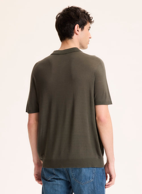 Green Polo Shirt with Short Sleeves in Silk / Viscose - MAJESTIC FILATURES