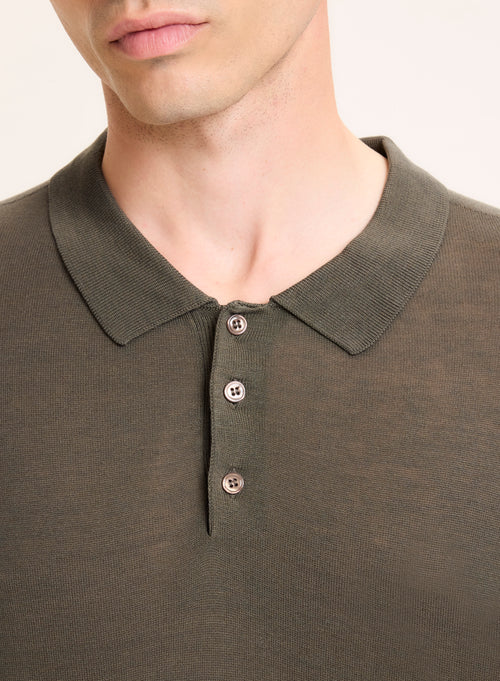 Green Polo Shirt with Short Sleeves in Silk / Viscose - MAJESTIC FILATURES