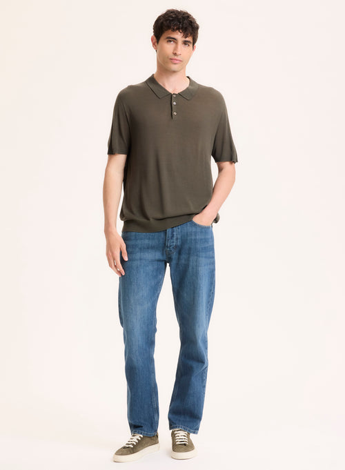 Green Polo Shirt with Short Sleeves in Silk / Viscose - MAJESTIC FILATURES
