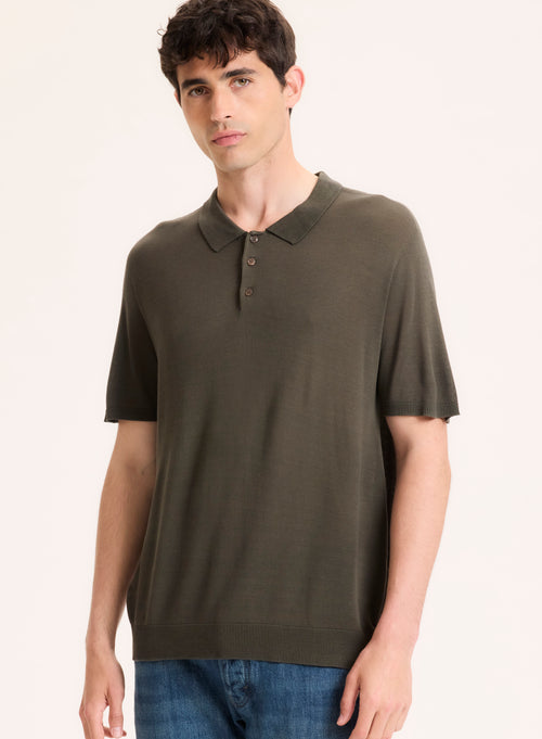 Green Polo Shirt with Short Sleeves in Silk / Viscose - MAJESTIC FILATURES